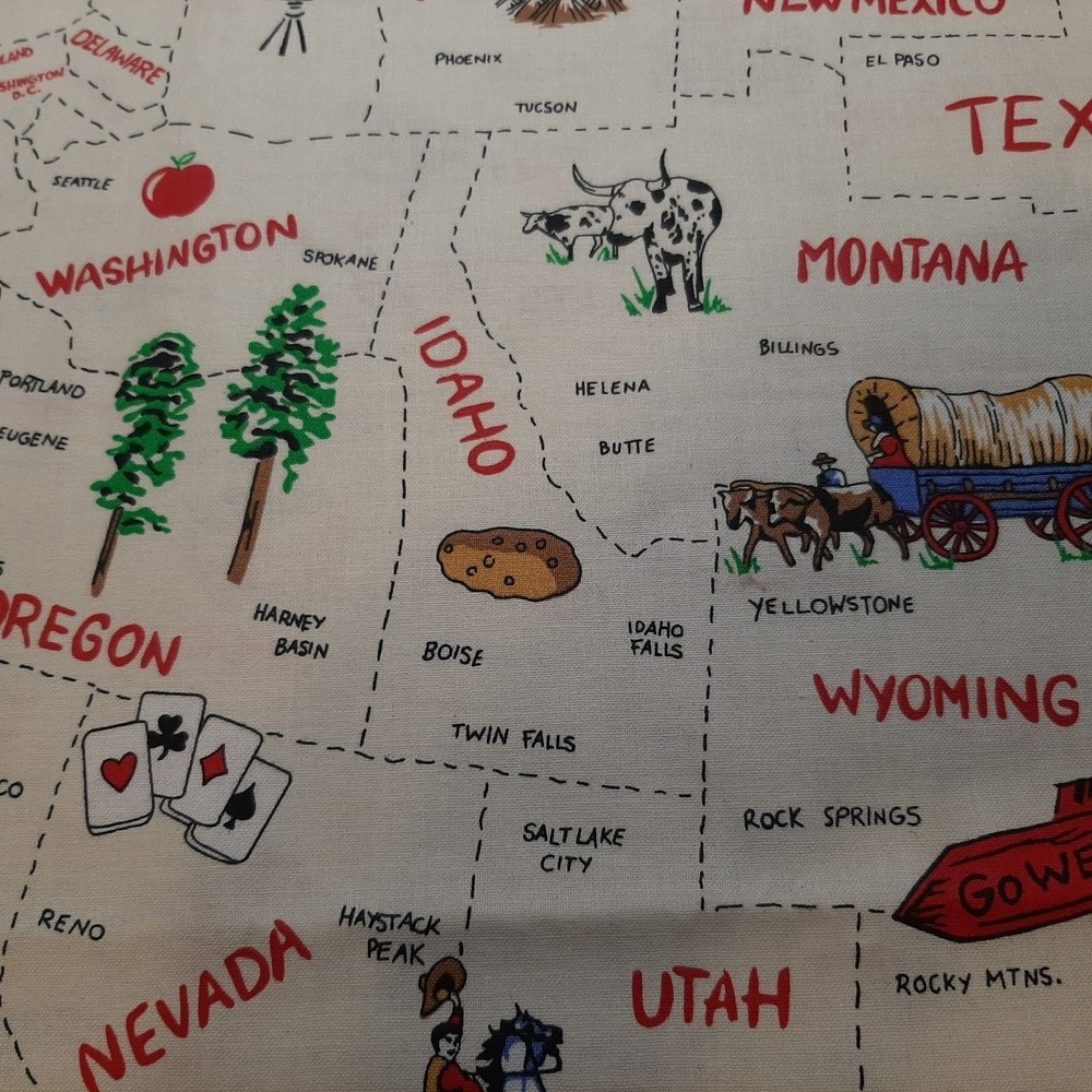 United States Names Motifs Cream Cotton Fabric Traditions 1 Yard